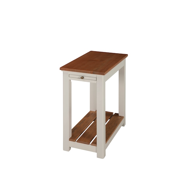 Alaterre Furniture Savannah Chairside End Table with Pull-out Shelf, Ivory with Natural Wood Top ASVA13IVW - main